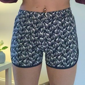 Cute blue and white shorts with giraffes on them